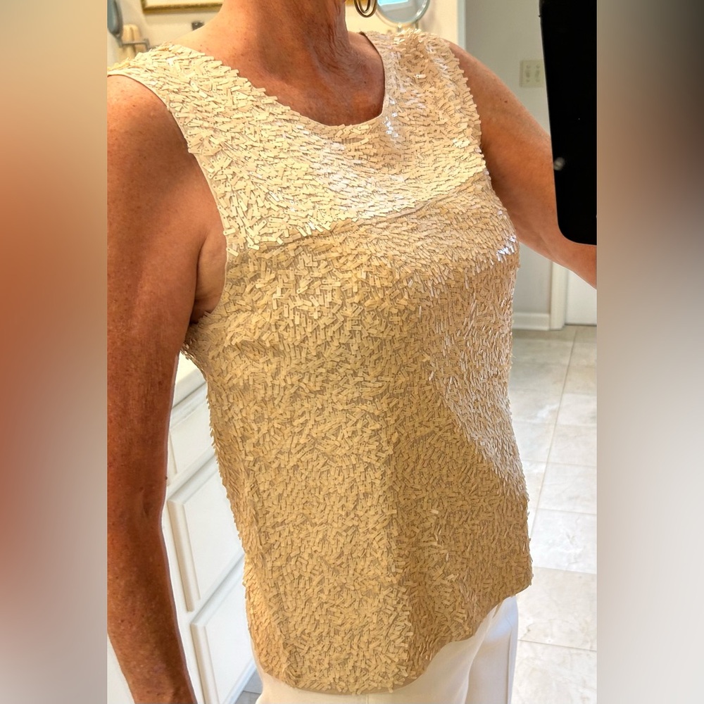 J. Crew rectangle sequin tank top, NWOT, cream and pale tan, pull over, Size Med - Picture 13 of 16